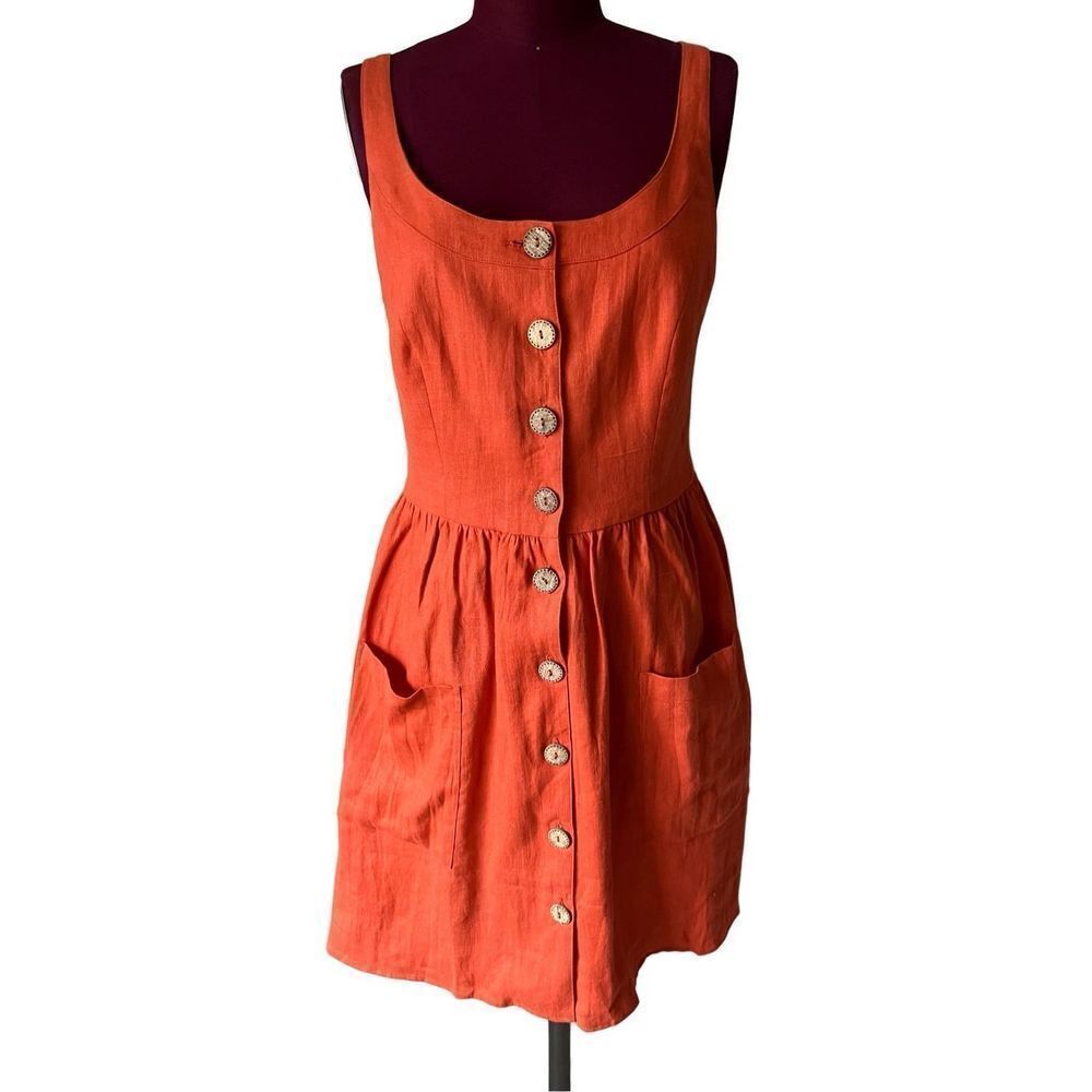 Soludos Vibrant Orange Button-Down Mini Dress